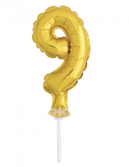 5" Gold Numeral 9 Balloon Cake Topper