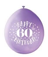 Happy 60th Birthday 9" Latex Air Fill Balloon - Assorted Colours, Printed 1 Side - 10ct.