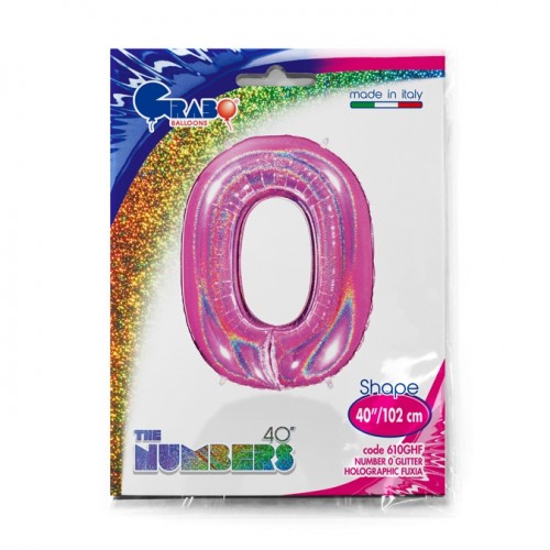 Number 0 Holo Glitter Fuxia 40" Single Pack