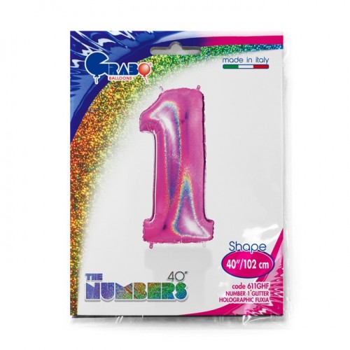 Number 1 Holo Glitter Fuxia 40" Single Pack