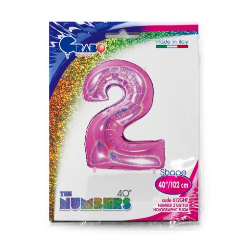 Number 2 Holo Glitter Fuxia 40" Single Pack