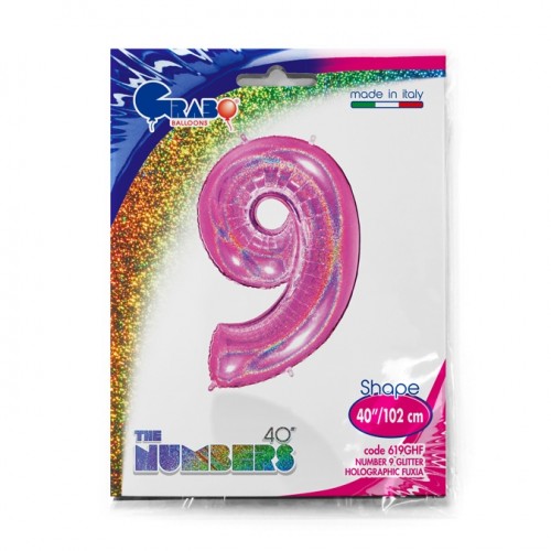 Number 9 Holo Glitter Fuxia 40" Single Pack