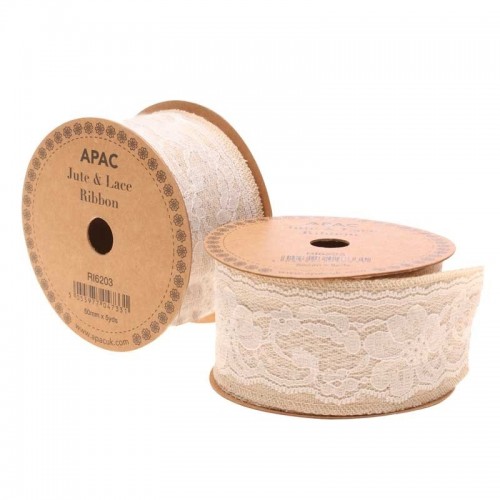Natural with White Lace Ribbon 50mm x 5yds 