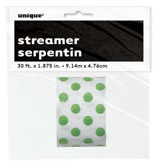 Lime Green. Dots Crepe Streamer 30 Ft.
