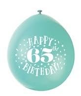 Happy 65th Birthday 9" Latex Air Fill Balloon - Assorted Colours, Printed 1 Side - 10ct.