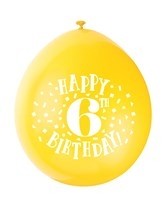 Happy 6th Birthday 9" Latex Air Fill Balloon - Assorted Colours, Printed 1 Side - 10ct.