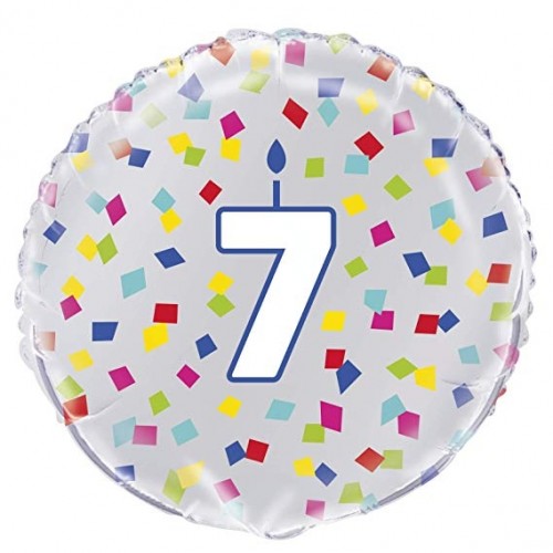 Age 7 - Silver and Multi-Coloured Confetti 18" Foil Balloon