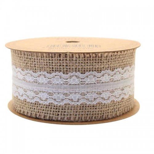 Jute with White Lace Ribbon (50mm x 5yds)