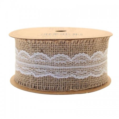 Jute with White Lace Ribbon (50mm x 5yds)