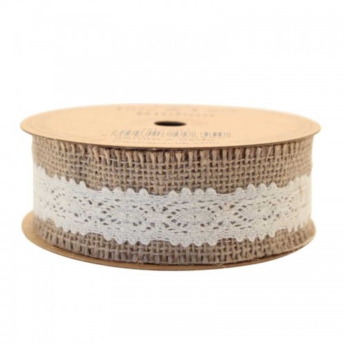 Jute with Cream Lace Ribbon (35mm x 5yds)