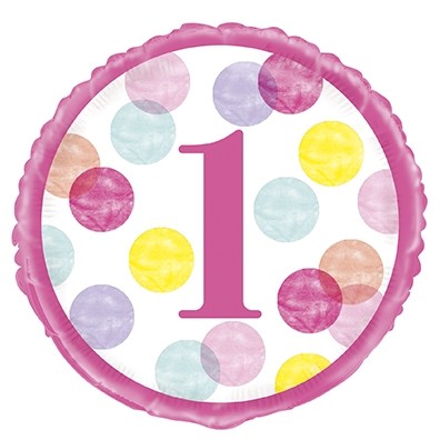 Age 1 - Pink Dots 18" Foil Balloon