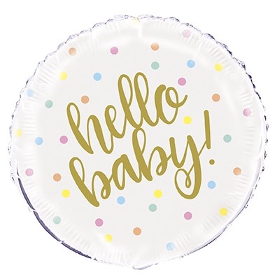 Hello Baby - White and Gold With Colourful Dots 18" Foil Balloon