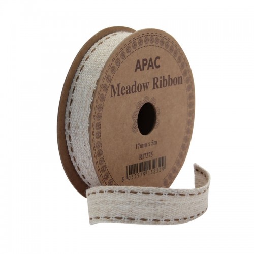 Meadow Ribbon Woven Beige with Beige Stitch (17mm x 5m)