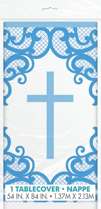 Fancy Blue Cross Plastic Tablecover