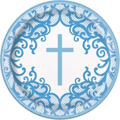 Fancy Blue Cross 9" Plates 8ct
