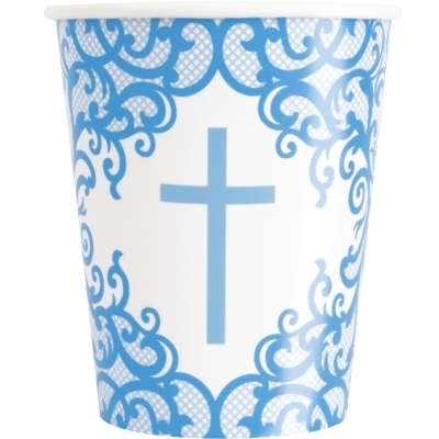 Fancy Blue Cross 9oz Cups 8ct