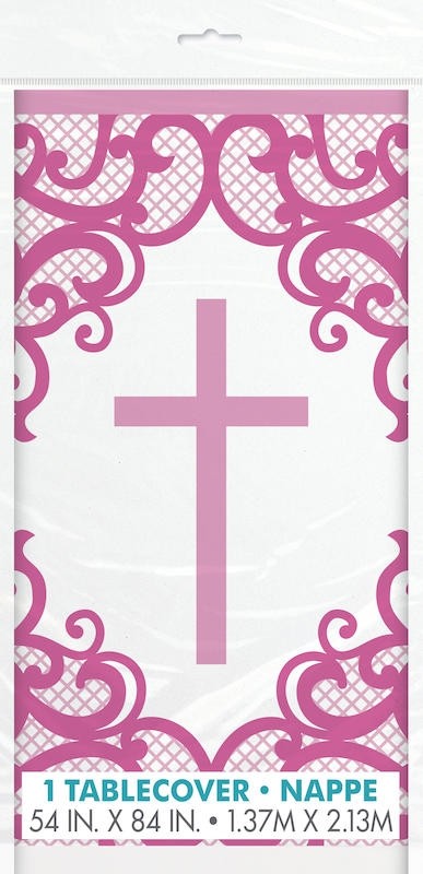 Fancy Pink Cross Plastic Tablecover