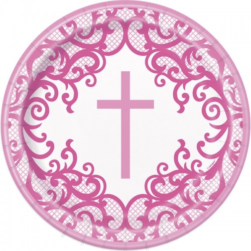 Fancy Pink Cross 9" Plates 8ct
