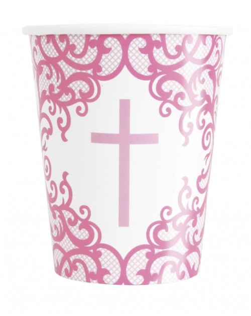 Fancy Pink Cross 9oz Cups 8ct