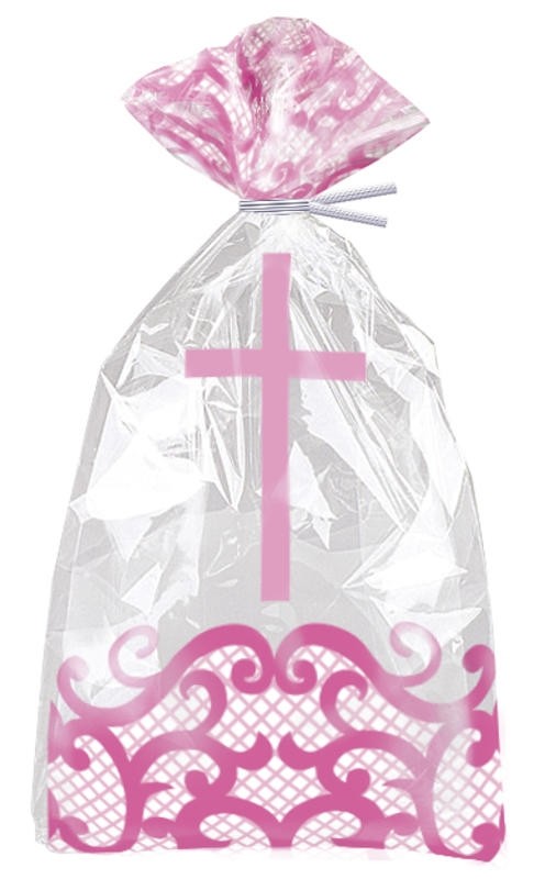Fancy Pink Cross Cello Bags 20ct