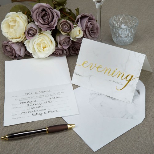  Scripted Marble - Evening Wedding Invitations with Envelopes 10ct
