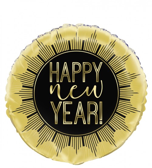 Black And Gold Happy New Year 18" Foil Balloon