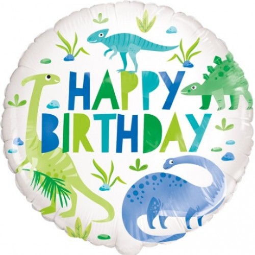 Happy Birthday Blue/Green Dinosaurs 18" Foil Balloon