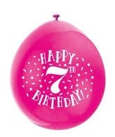Happy 7th Birthday 9" Latex Air Fill Balloon - Assorted Colours, Printed 1 Side - 10ct.