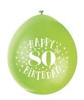 Happy 80th Birthday 9" Latex Air Fill Balloon - Assorted Colours, Printed 1 Side - 10ct.