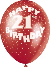 Happy 21st 12" Latex Helium Fill Balloon - Pearlized Assorted Colours, Printed All Around - 5ct