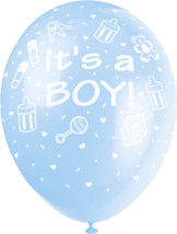 It's A Boy 12" Latex Helium Fill Balloon - Blue, Printed All Around - 5ct