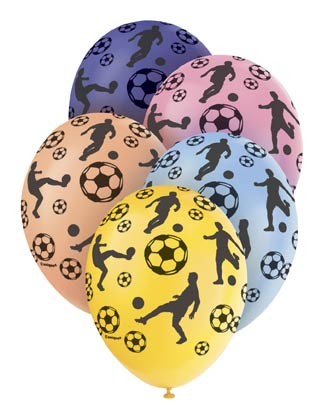 Football 12" Latex Helium Fill Balloon - Pearlized Assorted Colours, Printed All Around - 5ct