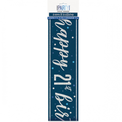 Blue/Silver Glitz Foil Happy 21st Birthday Banner 9FT