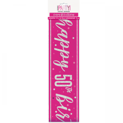 Pink/Silver Glitz Foil Happy 50th Birthday Banner 9FT