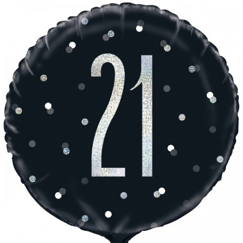 Black/Silver Glitz 18" Foil Age 21 Prism Foil Balloon