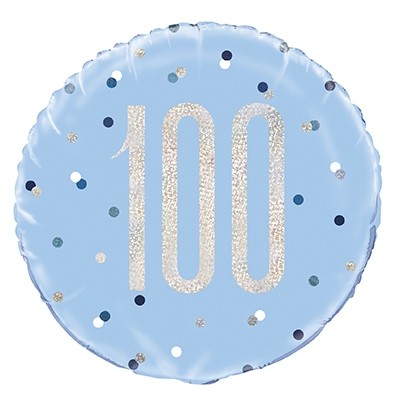 Blue/Silver Glitz 18" Foil Age 100 Prism Foil Balloon
