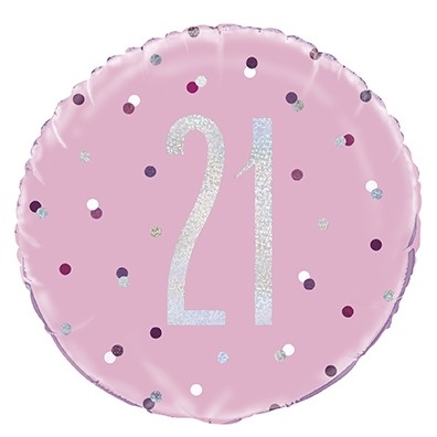 Pink/Silver Glitz 18" Foil Age 21 Prism Foil Balloon