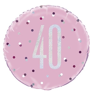 Pink/Silver Glitz 18" Foil Age 40 Prism Foil Balloon