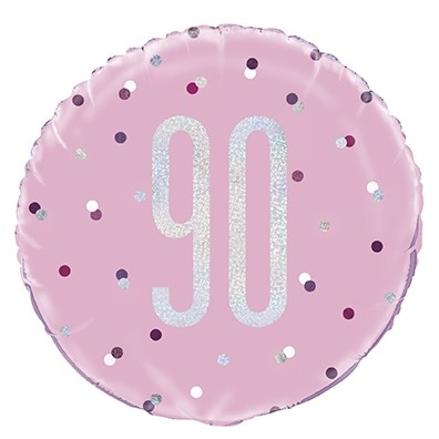 Pink/Silver Glitz 18" Foil Age 90 Prism Foil Balloon