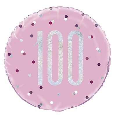 Pink/Silver Glitz 18" Foil Age 100 Prism Foil Balloon