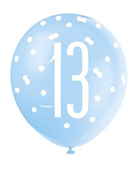 Blue/Silver Glitz 12" Age 13 Latex Balloons 6ct