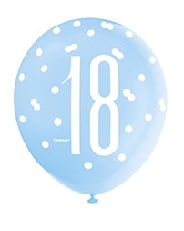 Blue/Silver Glitz 12" Age 18 Latex Balloons 6ct