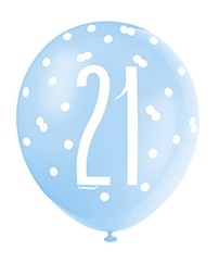 Blue/Silver Glitz 12" Age 21 Latex Balloons 6ct