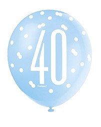 Blue/Silver Glitz 12" Age 40 Latex Balloons 6ct