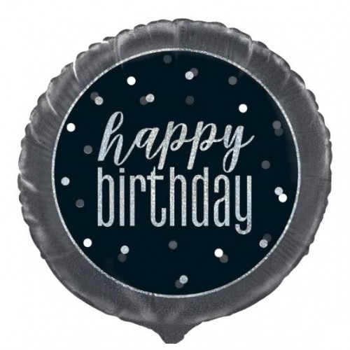 Black/Silver Glitz 18" Foil Happy Birthday Prism Foil Balloon