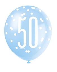 Blue/Silver Glitz 12" Age 50 Latex Balloons 6ct