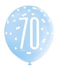 Blue/Silver Glitz 12" Age 70 Latex Balloons 6ct