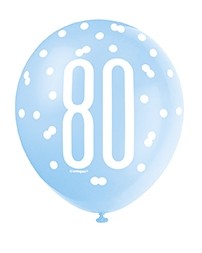 Blue/Silver Glitz 12" Age 80 Latex Balloons 6ct