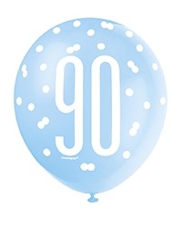 Blue/Silver Glitz 12" Age 90 Latex Balloons 6ct