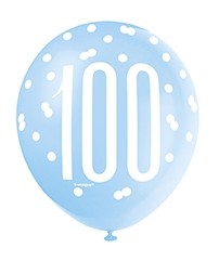 Blue/Silver Glitz 12" Age 100 Latex Balloons 6ct